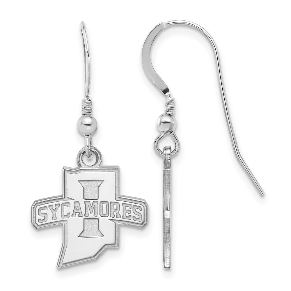 Sterling Silver Indiana State University Small Dangle Earrings, Item E14013 by The Black Bow Jewelry Co.