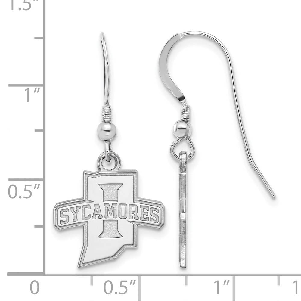 Alternate view of the Sterling Silver Indiana State University Small Dangle Earrings by The Black Bow Jewelry Co.
