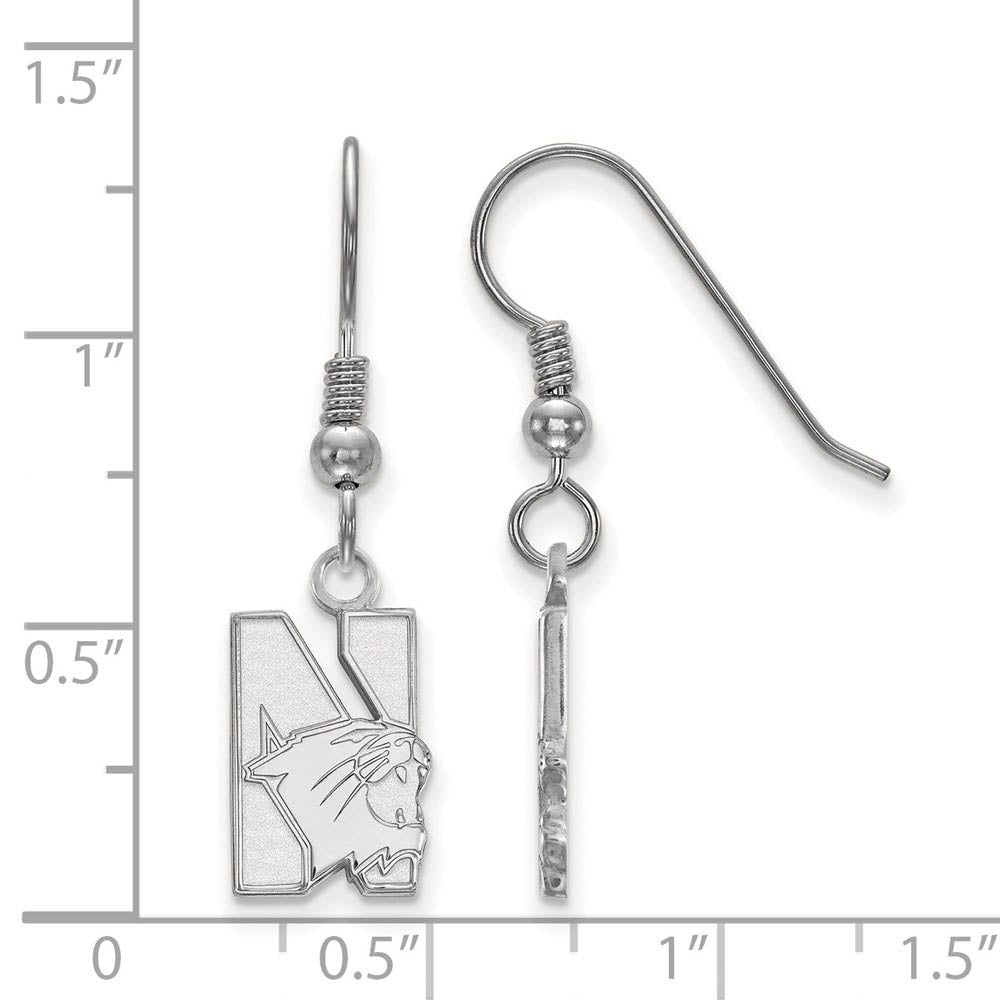 Alternate view of the Sterling Silver Northwestern University Small Dangle Earrings by The Black Bow Jewelry Co.