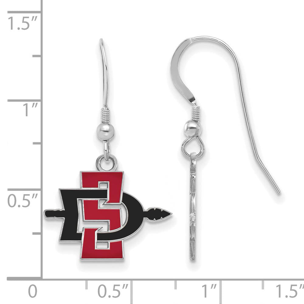 Alternate view of the Sterling Silver San Diego State University Small Dangle Earrings by The Black Bow Jewelry Co.