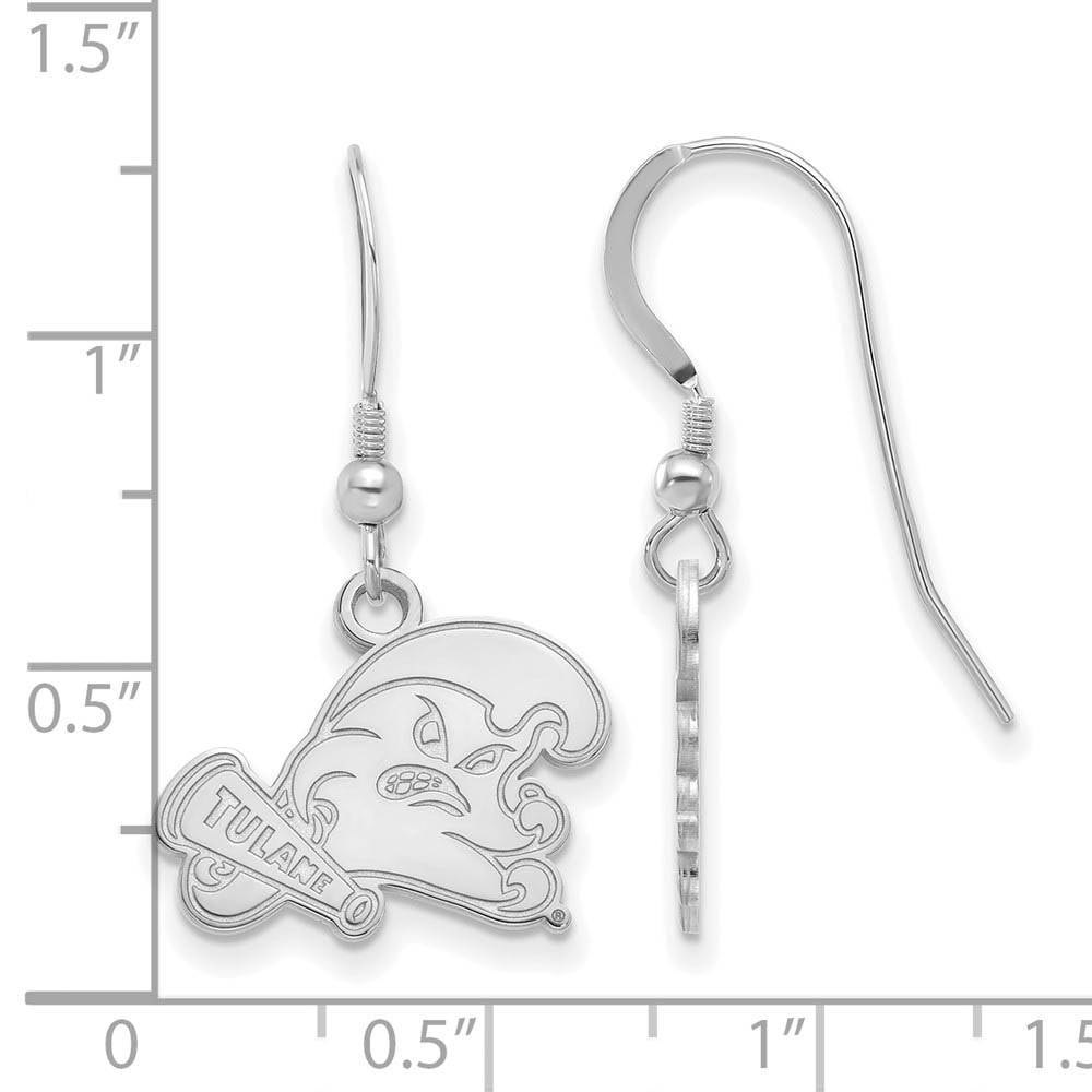Alternate view of the Sterling Silver Tulane University Small Dangle Earrings by The Black Bow Jewelry Co.