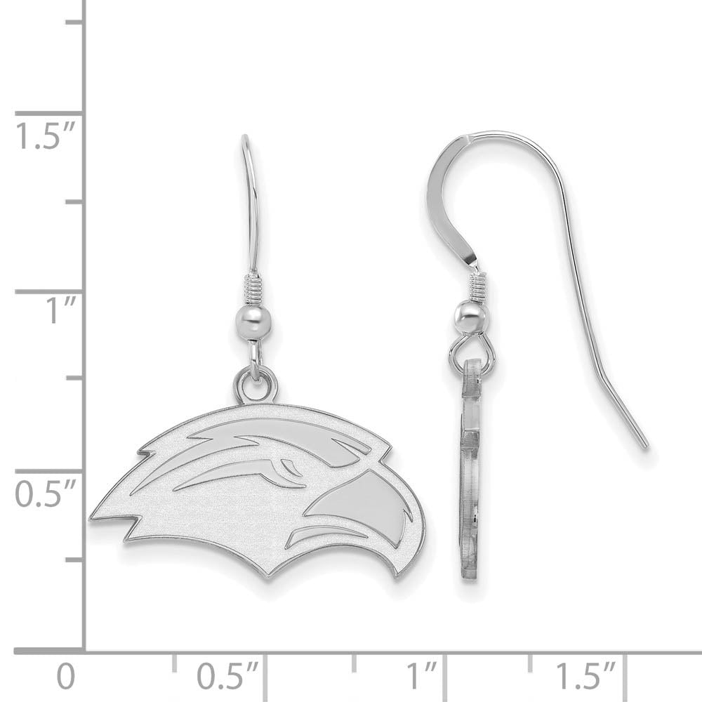 Alternate view of the Sterling Silver University of Southern Miss Small Dangle Earrings by The Black Bow Jewelry Co.