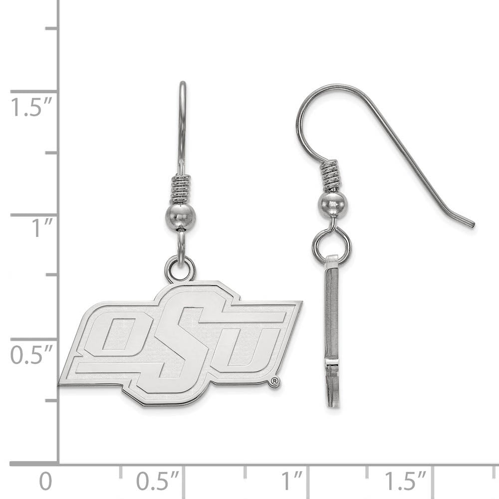 Alternate view of the Sterling Silver Oklahoma State University Small Dangle Earrings by The Black Bow Jewelry Co.