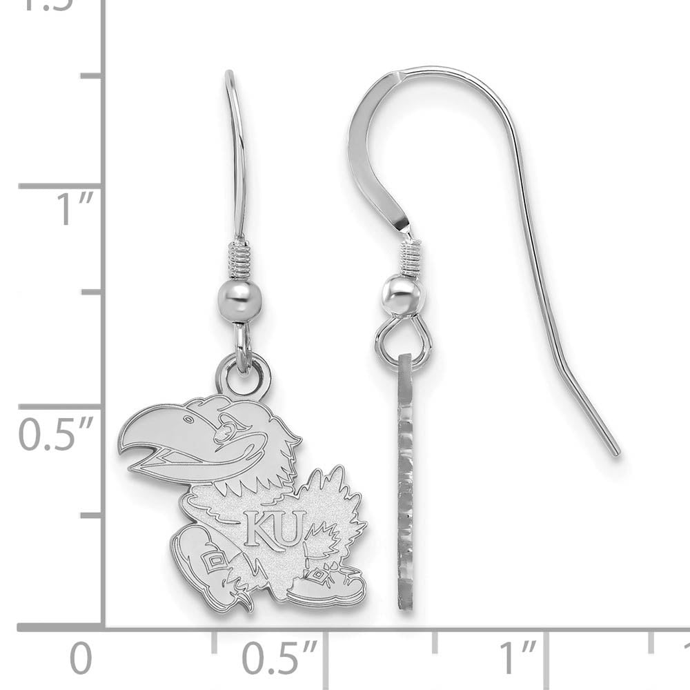 Alternate view of the Sterling Silver University of Kansas Small Mascot Dangle Earrings by The Black Bow Jewelry Co.
