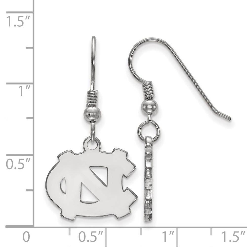 Alternate view of the Sterling Silver U of North Carolina Small 'NC' Dangle Earrings by The Black Bow Jewelry Co.