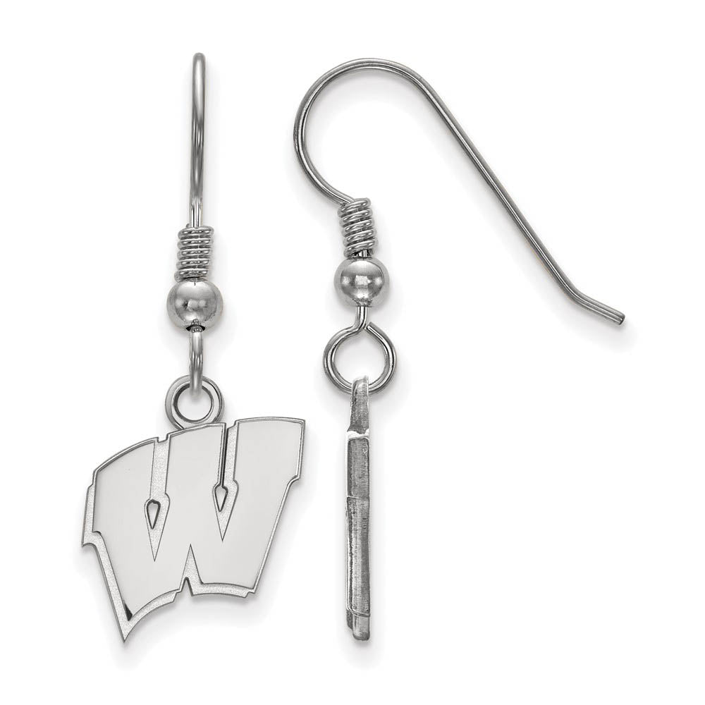 Sterling Silver University of Wisconsin Small 'W' Dangle Earrings, Item E14159 by The Black Bow Jewelry Co.