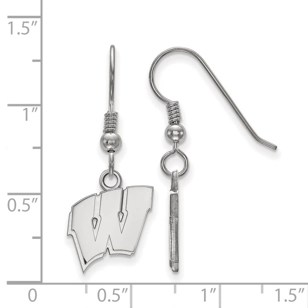 Alternate view of the Sterling Silver University of Wisconsin Small 'W' Dangle Earrings by The Black Bow Jewelry Co.