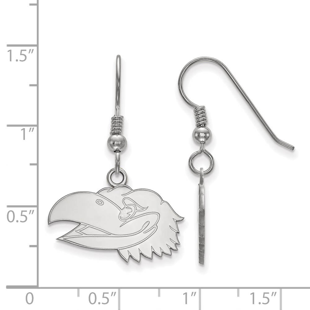 Alternate view of the Sterling Silver University of Kansas Small Mascot Head Dangle Earrings by The Black Bow Jewelry Co.