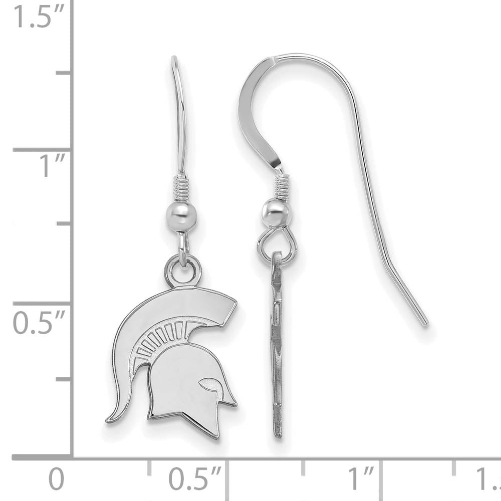 Alternate view of the Sterling Silver Michigan State University Small Dangle Earrings by The Black Bow Jewelry Co.