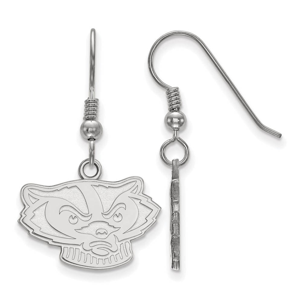 Sterling Silver University of Wisconsin Small Dangle Earrings, Item E14210 by The Black Bow Jewelry Co.