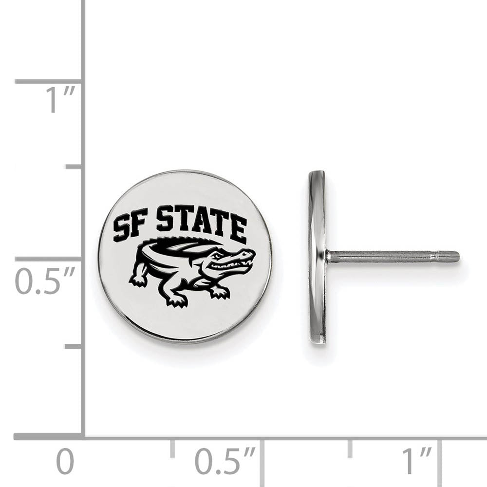 Alternate view of the Sterling Silver San Francisco State U Small Enamel Disc Earrings by The Black Bow Jewelry Co.