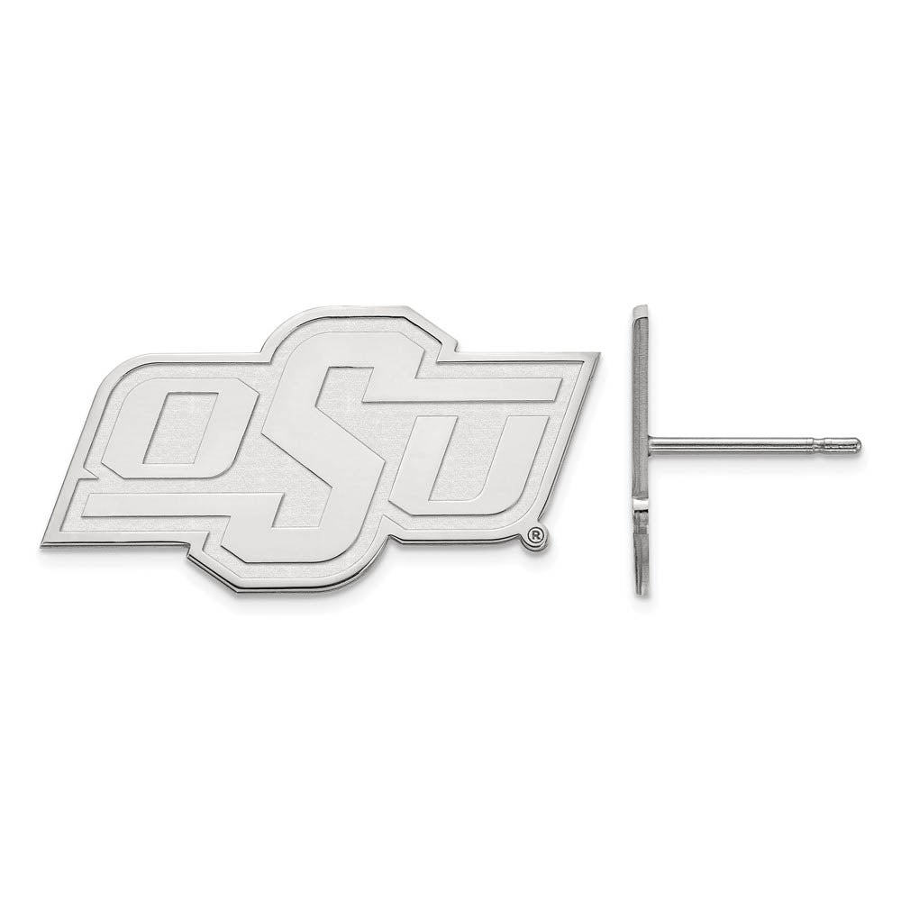 10k White Gold Oklahoma State University Small Post Earrings, Item E14295 by The Black Bow Jewelry Co.