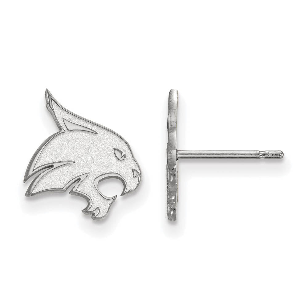 10k White Gold Texas State University Small Post Earrings, Item E14303 by The Black Bow Jewelry Co.