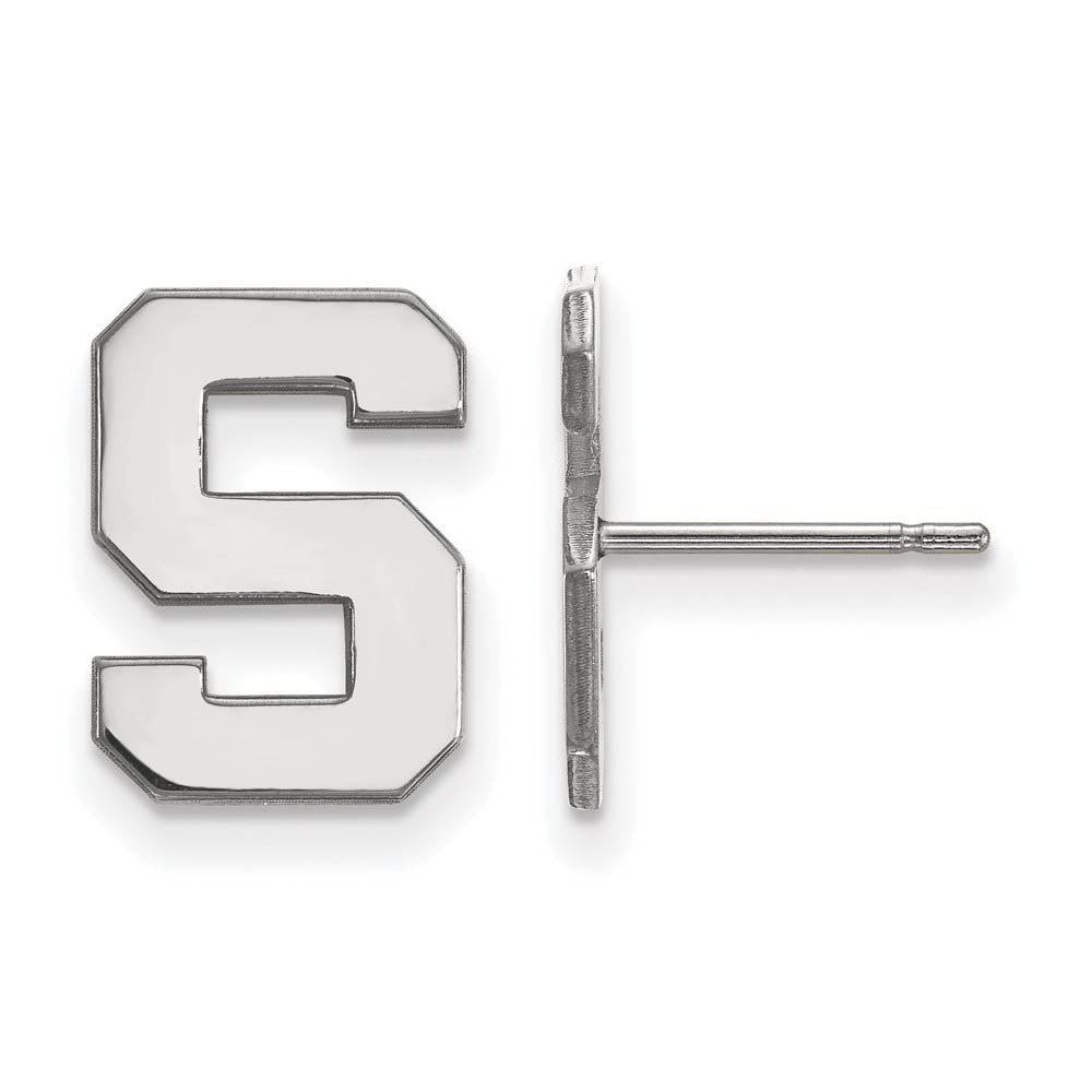 10k White Gold Michigan State University Small 'S' Post Earrings, Item E14330 by The Black Bow Jewelry Co.