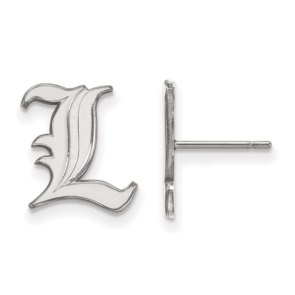 10k White Gold University of Louisville Sm Initial L Post Earrings, Item E14341 by The Black Bow Jewelry Co.