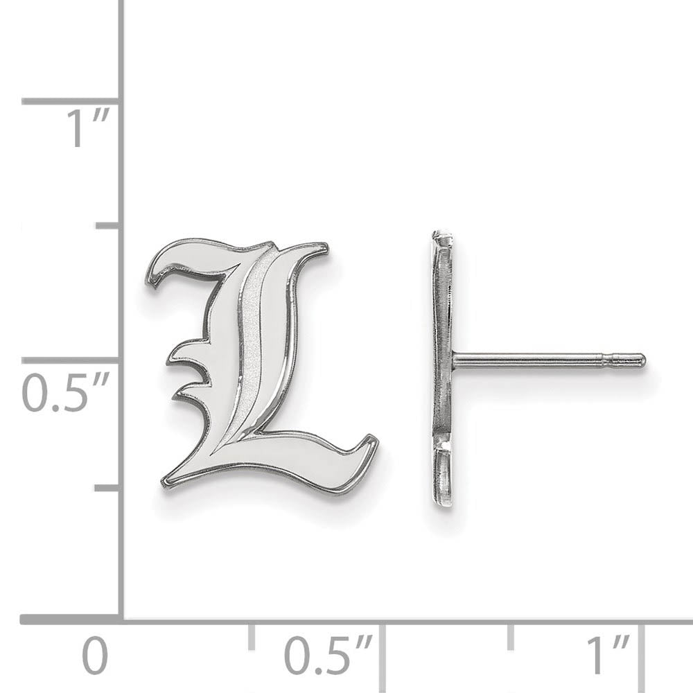 Alternate view of the 10k White Gold University of Louisville Sm Initial L Post Earrings by The Black Bow Jewelry Co.