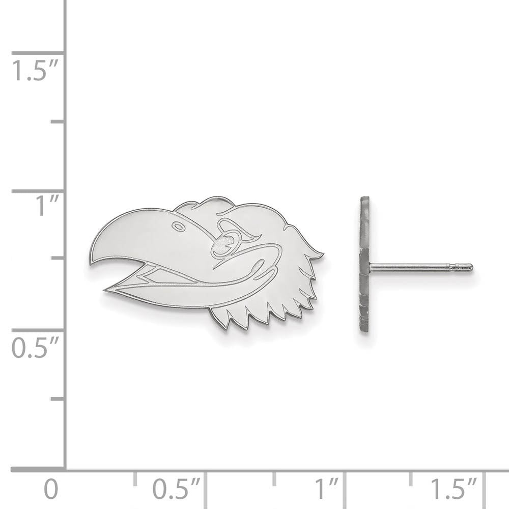Alternate view of the 10k White Gold University of Kansas Small Mascot Head Post Earrings by The Black Bow Jewelry Co.