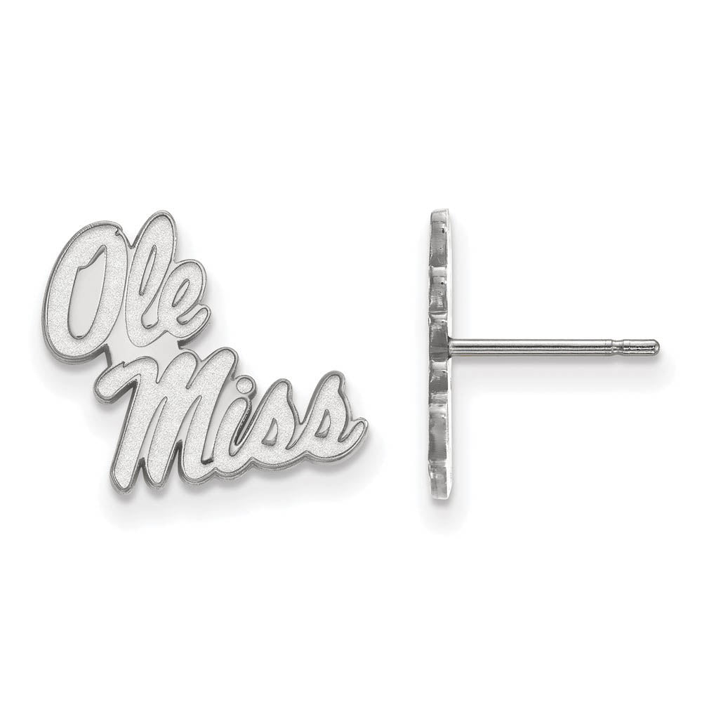 10k White Gold University of Mississippi Small Post Earrings, Item E14377 by The Black Bow Jewelry Co.