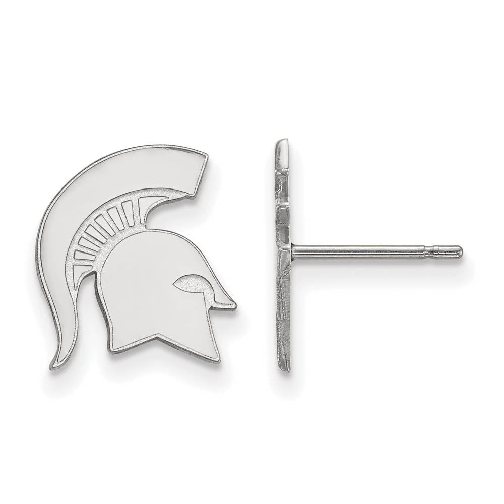 10k White Gold Michigan State University Small Post Earrings, Item E14384 by The Black Bow Jewelry Co.