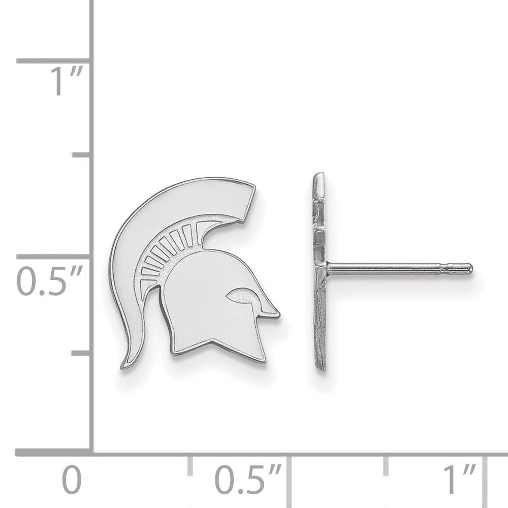 Alternate view of the 10k White Gold Michigan State University Small Post Earrings by The Black Bow Jewelry Co.