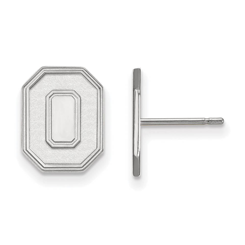 10k White Gold Ohio State University Small Initial O Post Earrings, Item E14389 by The Black Bow Jewelry Co.