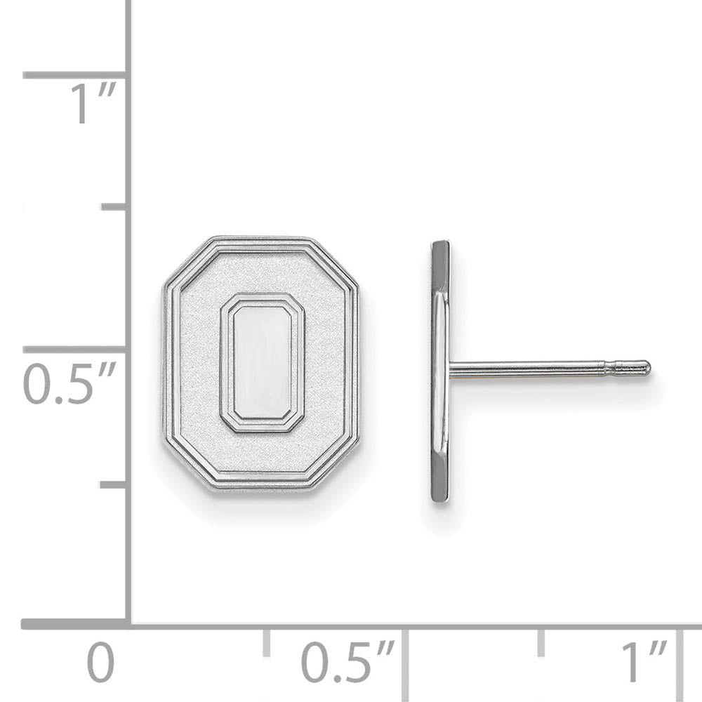 Alternate view of the 10k White Gold Ohio State University Small Initial O Post Earrings by The Black Bow Jewelry Co.