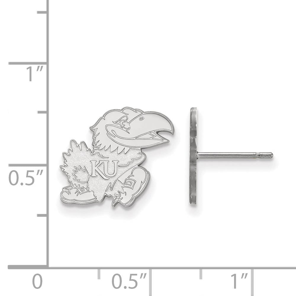 Alternate view of the 10k White Gold University of Kansas Small Post Earrings by The Black Bow Jewelry Co.