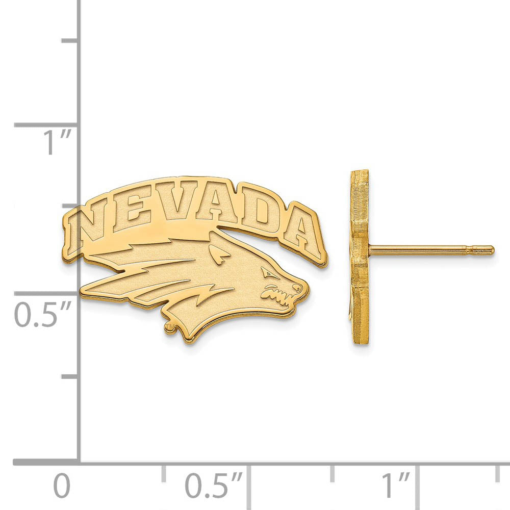Alternate view of the 10k Yellow Gold University of Nevada Small Post Earrings by The Black Bow Jewelry Co.