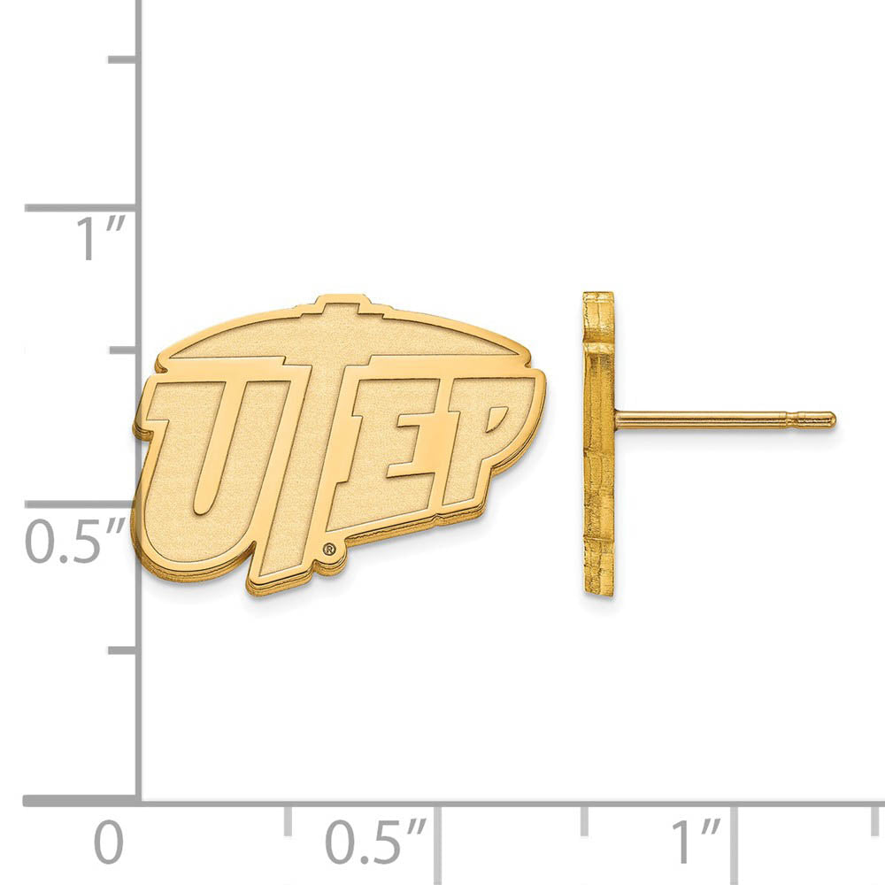 Alternate view of the 10k Yellow Gold University of Texas El Paso Post Earrings by The Black Bow Jewelry Co.