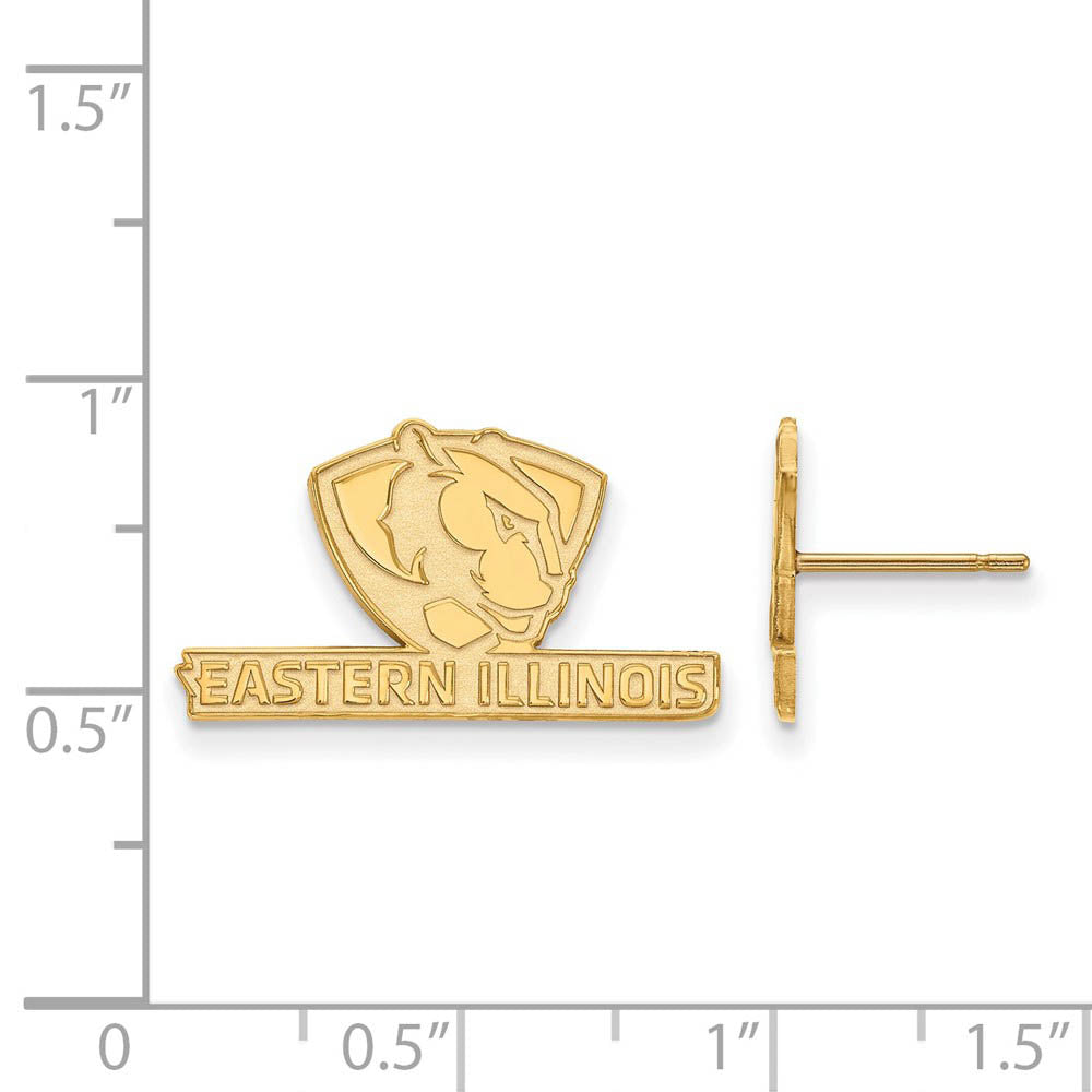 Alternate view of the 10k Yellow Gold Eastern Illinois University Small Post Earrings by The Black Bow Jewelry Co.