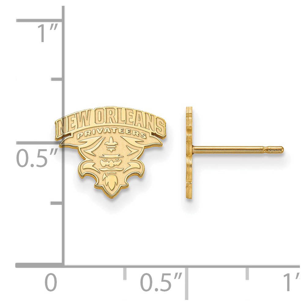 Alternate view of the 10k Yellow Gold Univ. of New Orleans Small Post Earrings by The Black Bow Jewelry Co.