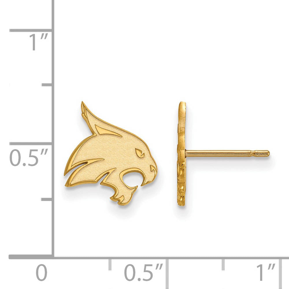 Alternate view of the 10k Yellow Gold Texas State University Small Post Earrings by The Black Bow Jewelry Co.
