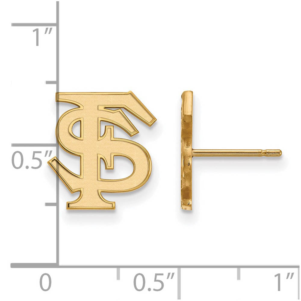 Alternate view of the 10k Yellow Gold Florida State University Small 'FS' Post Earrings by The Black Bow Jewelry Co.