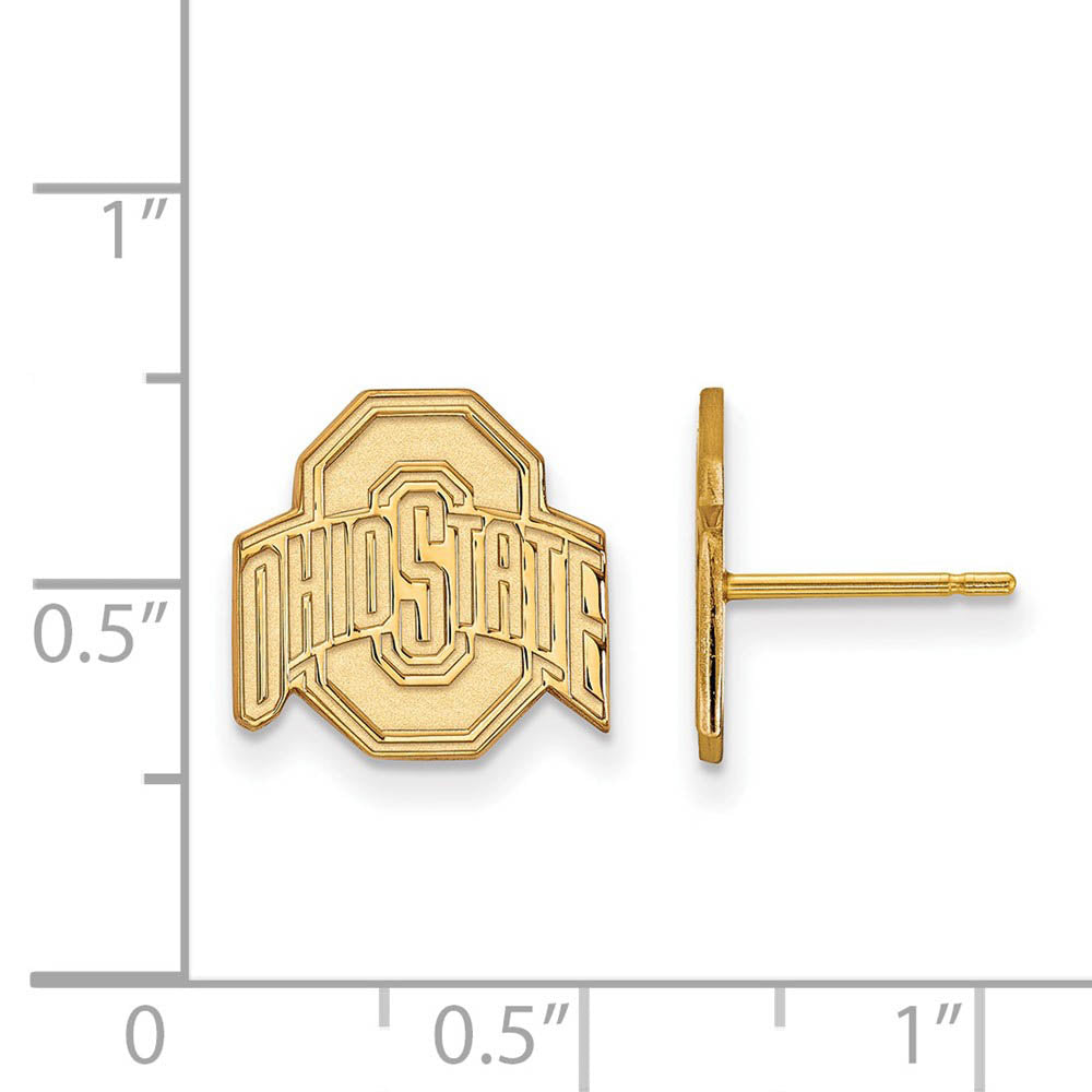Alternate view of the 10k Yellow Gold Ohio State University Small Logo Post Earrings by The Black Bow Jewelry Co.