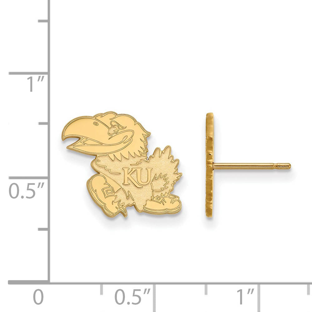 Alternate view of the 10k Yellow Gold University of Kansas Small Mascot Post Earrings by The Black Bow Jewelry Co.