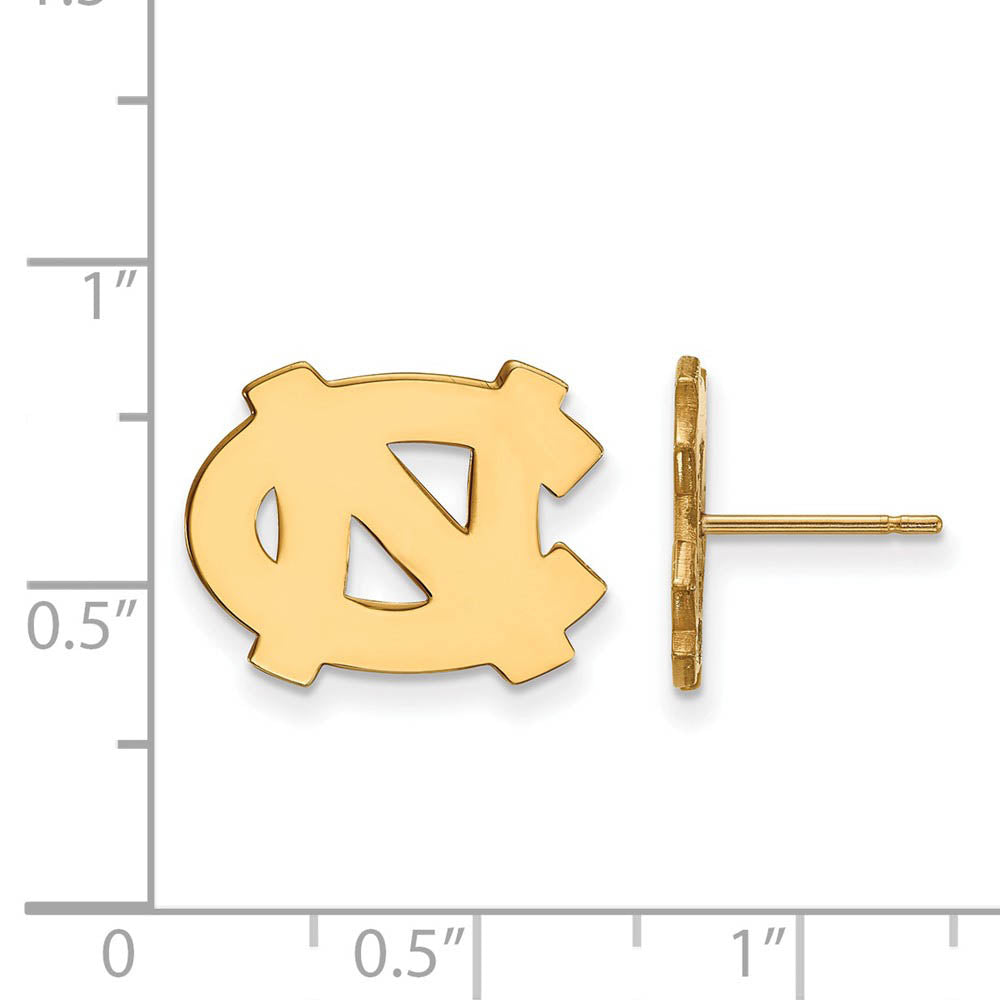 Alternate view of the 10k Yellow Gold U of North Carolina Small 'NC' Post Earrings by The Black Bow Jewelry Co.