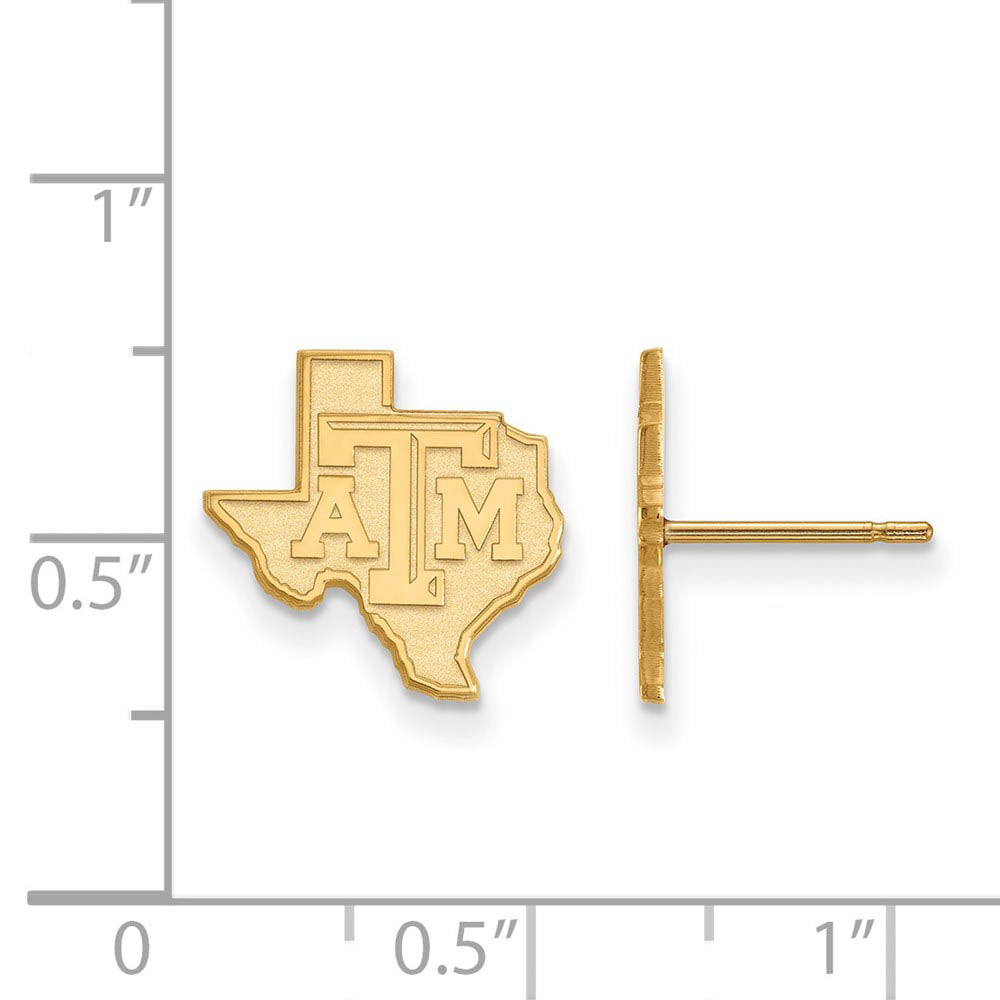Alternate view of the 10k Yellow Gold Texas A&M University Small Logo Post Earrings by The Black Bow Jewelry Co.