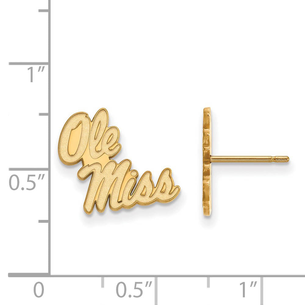 Alternate view of the 10k Yellow Gold University of Mississippi Small Post Earrings by The Black Bow Jewelry Co.