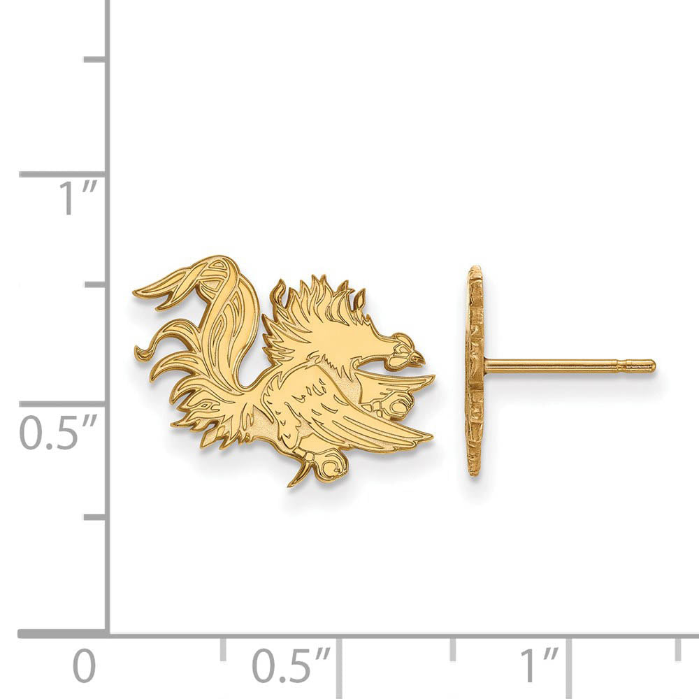 Alternate view of the 10k Yellow Gold U of South Carolina Small Mascot Post Earrings by The Black Bow Jewelry Co.