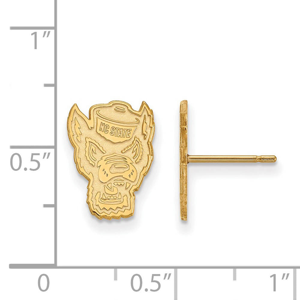 Alternate view of the 10k Yellow Gold North Carolina State Post Earrings by The Black Bow Jewelry Co.