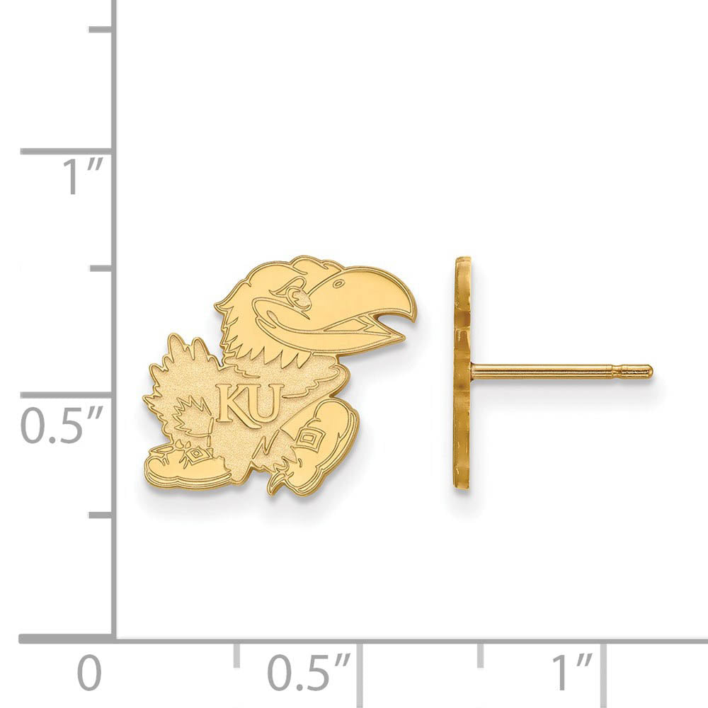 Alternate view of the 10k Yellow Gold University of Kansas Small Post Earrings by The Black Bow Jewelry Co.