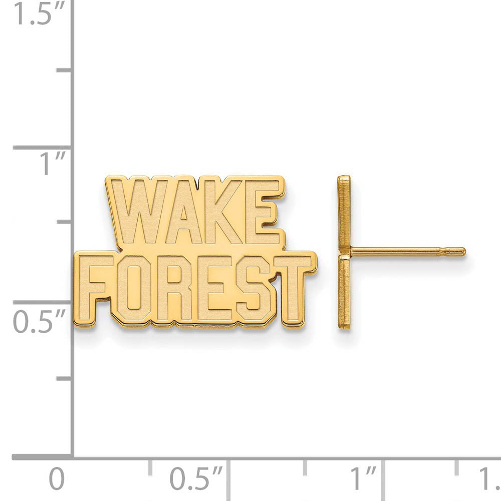 Alternate view of the 10k Yellow Gold Wake Forest University Small Post Earrings by The Black Bow Jewelry Co.