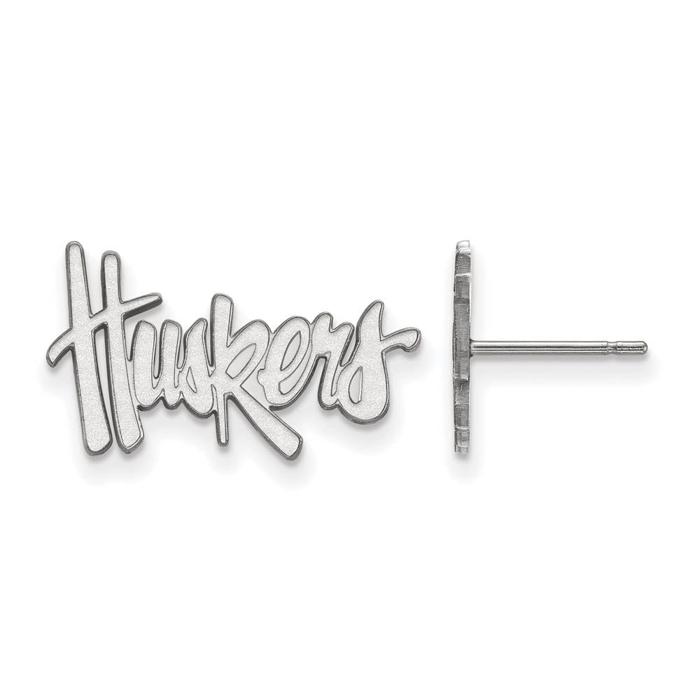 14k White Gold University of Nebraska Small 'Huskers' Post Earrings, Item E14667 by The Black Bow Jewelry Co.