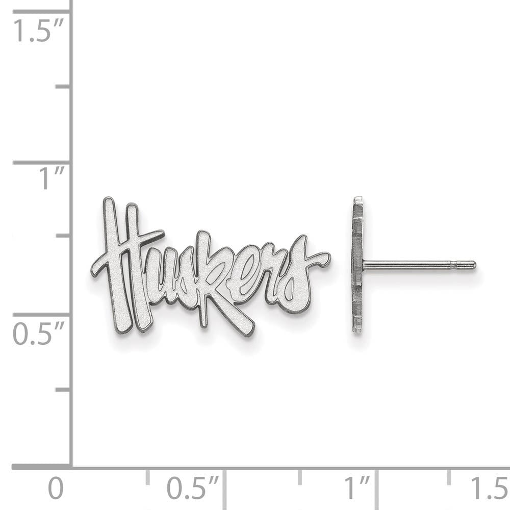 Alternate view of the 14k White Gold University of Nebraska Small 'Huskers' Post Earrings by The Black Bow Jewelry Co.