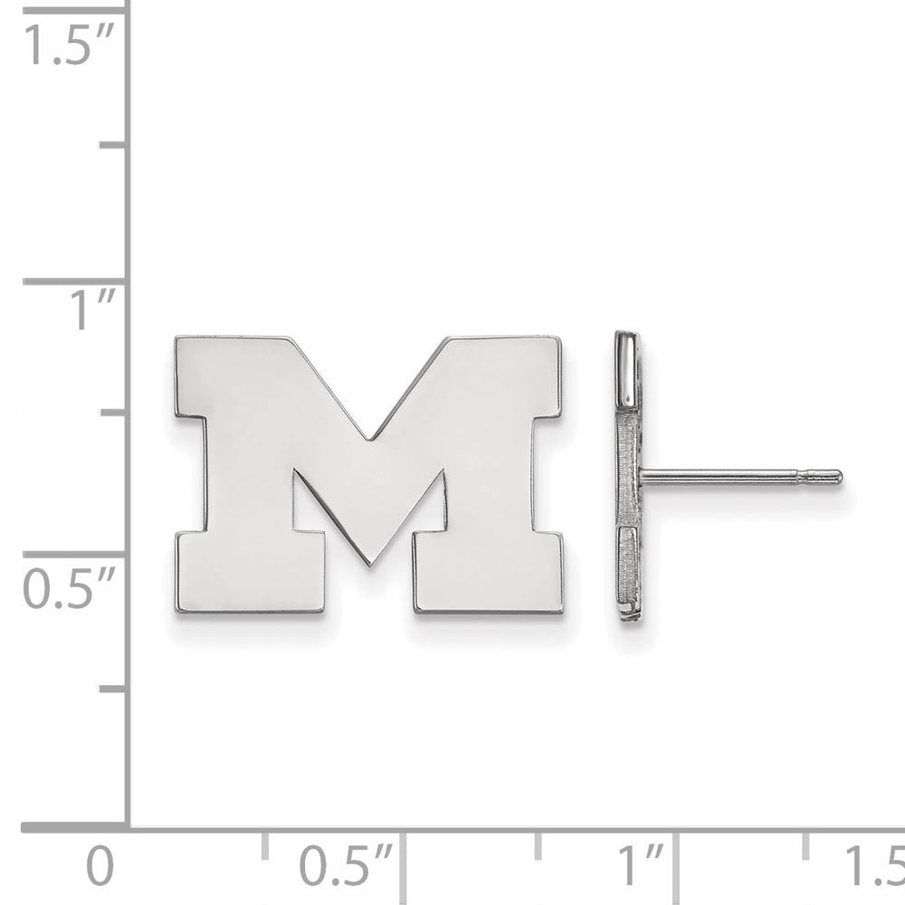 Alternate view of the 14k White Gold Michigan (Univ of) Small Post Earrings by The Black Bow Jewelry Co.