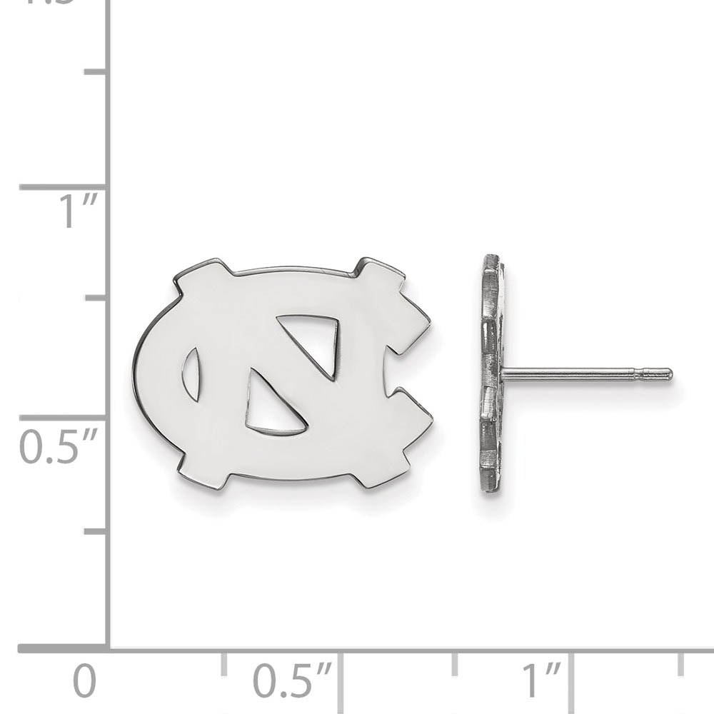 Alternate view of the 14k White Gold U of North Carolina Small 'NC' Post Earrings by The Black Bow Jewelry Co.