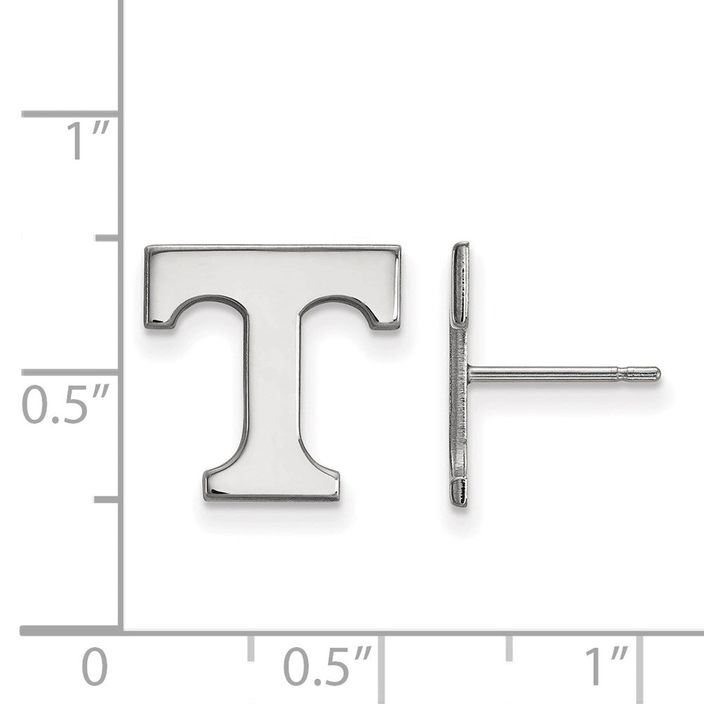 Alternate view of the 14k White Gold University of Tennessee Small Initial T Post Earrings by The Black Bow Jewelry Co.