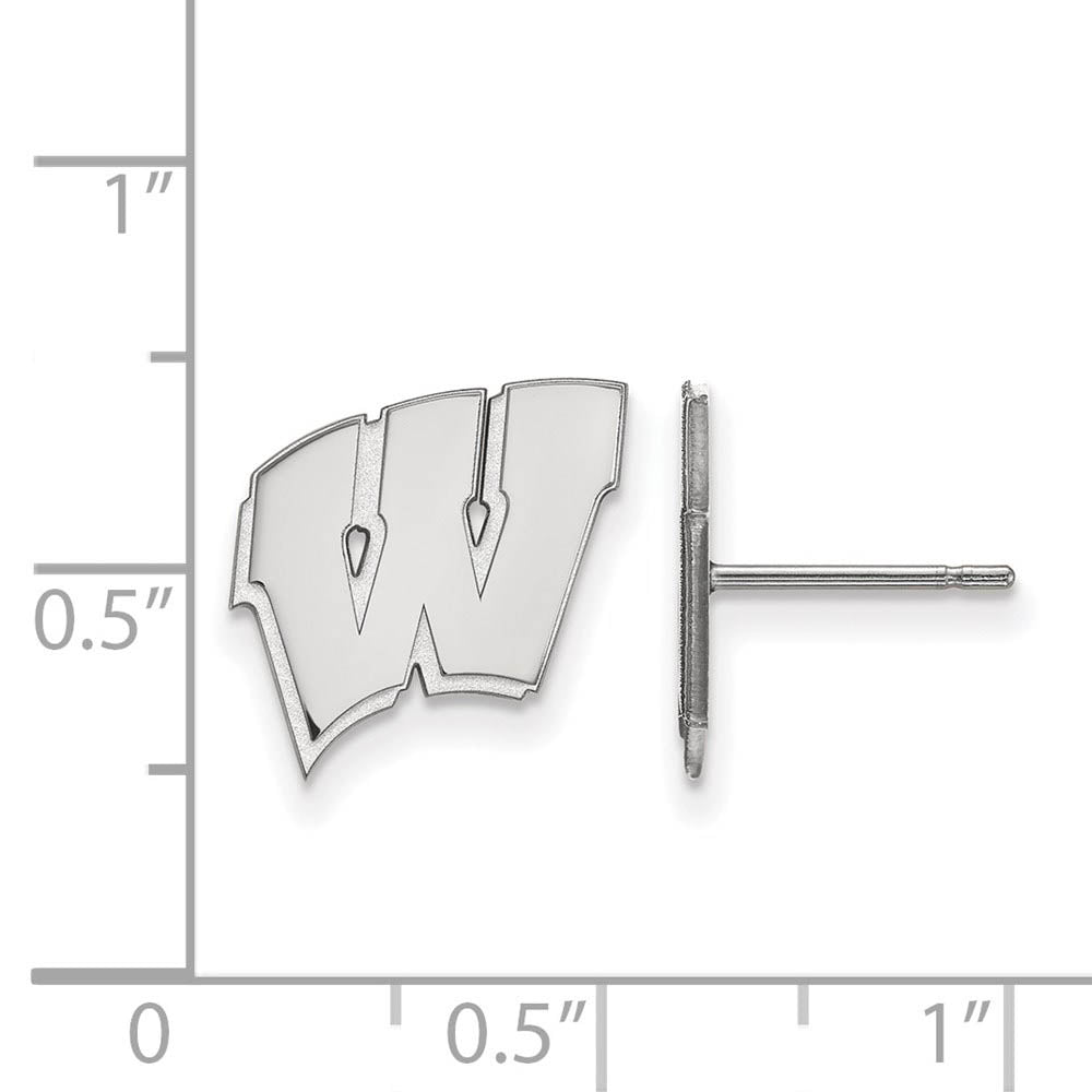 Alternate view of the 14k White Gold University of Wisconsin Small 'W' Post Earrings by The Black Bow Jewelry Co.