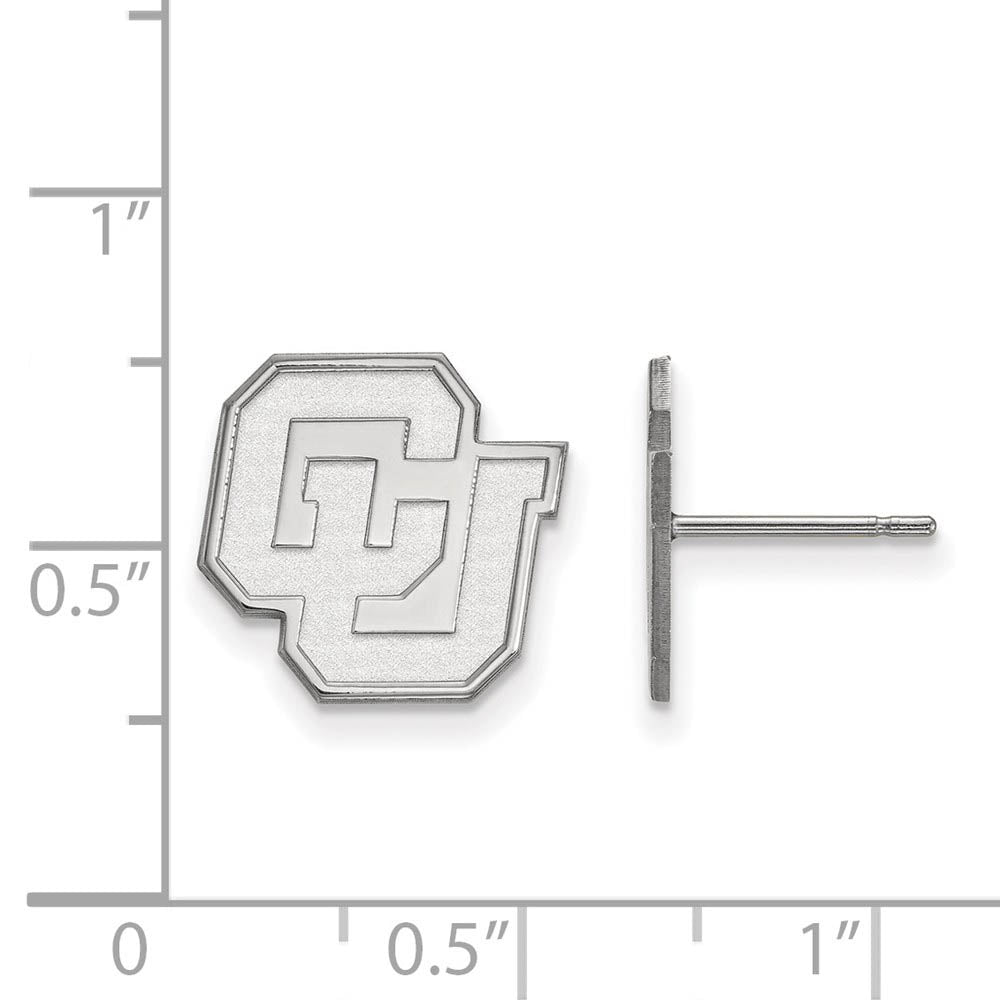 Alternate view of the 14k White Gold University of Colorado Small 'CU' Post Earrings by The Black Bow Jewelry Co.