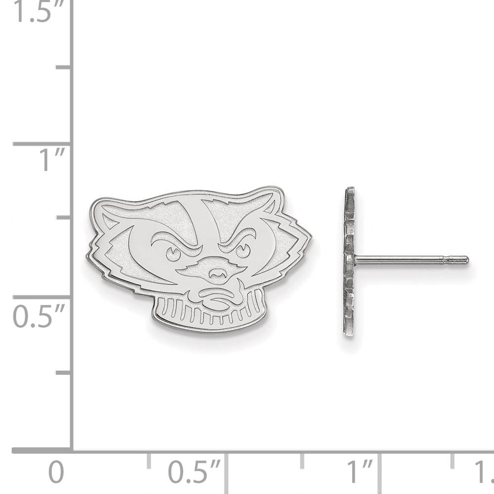 Alternate view of the 14k White Gold University of Wisconsin Small Post Earrings by The Black Bow Jewelry Co.